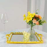 Metallic Gold/Mint Green Resin Decorative Vanity Serving Tray, Rectangle Mirrored Tray