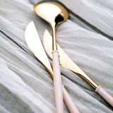 Metallic Gold Modern Silverware Set, Premium Plastic Cutlery Set With Rose Gold Handle - 8Inch