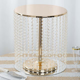 14" Round 16" Tall Metallic Gold Cake Stand, Cupcake Dessert Pedestal With Crystal Chains