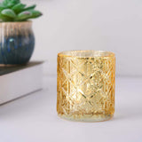 6 Pack | 3inch Shiny Gold Mercury Glass Candle Holders, Votive Tealight Holders - Geometric Design