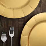 Gold Disposable 13inch Charger Plates, Cardboard Serving Tray, Round with Leathery Texture