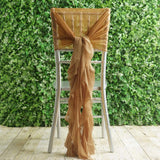 1 Set Gold Chiffon Hoods With Ruffles Willow Chiffon Chair Sashes
