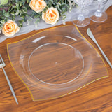 10 Pack | 8inch Clear / Gold Wavy Rim Modern Square Plastic Dessert Salad Appetizer Party Plates
