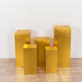 Set of 5 Gold Metallic Spandex Rectangular Pedestal Pillar Prop Covers