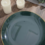 10 Pack | 10inch Glossy Hunter Emerald Green Round Disposable Dinner Plates With Gold Rim