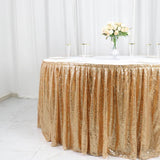 17ft Glitzy Gold Sequin Pleated Satin Table Skirt With Top Velcro Strip