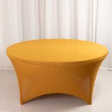 Stretch Spandex 5ft Round Tablecloth Gold - Durable Form-Fitting Table Cover for Events