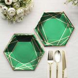 25 Pack | 7inch Hunter Emerald Green/Gold Hexagon Dessert Appetizer Paper Plates