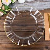 10 Pack | 11 Clear Disposable Dinner Plates With Gold Ruffled Rim, Round Plastic Party Plates