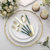 24 Pack | Gold / Hunter Emerald Green European Plastic Silverware Set with Roman Column Handle