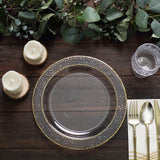 10 Pack | 10inch Clear Hammered Design Plastic Dinner Plates With Gold Rim