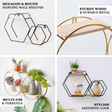  2-Tier Hexagon Floating Shelf, Dessert Display Stand With Black Double Geometric Design