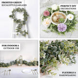 6ft Lifelike Frosted Green Artificial Eucalyptus Leaf Garland Plant, Waterproof Faux Hanging Vine