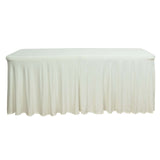 6ft Ivory Wavy Spandex Fitted Rectangle 1-Piece Tablecloth Table Skirt