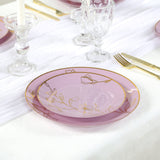 Set of 20 Lavender Lilac Plastic Dinner Dessert Plates With Metallic Gold Floral Design