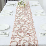 12x108inch Sparkly Blush Rose Gold Leaf Vine Sequin Tulle Table Runner