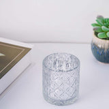 6 Pack | 3inch Shiny Silver Mercury Glass Candle Holders, Votive Tealight Holders - Geometric Design