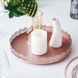 12inch Blush/Rose Gold Premium Metal Decorative Vanity Serving Tray, Round With Embellished Rims