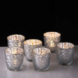 Metallic Silver Mercury Glass Votive Candle Holders, Tealight Candle Holders - Geometric Designs