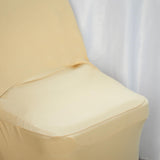 Champagne Spandex Stretch Folding Chair Cover, Fitted Chair Cover with Metallic Shimmer Tinsel Back