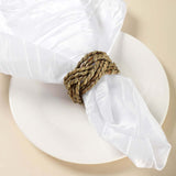 4 Pack | Rustic Burlap Napkin Rings, Handmade Braided Farmhouse Napkin Holders - Natural