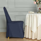 10 Pack Navy Blue Polyester Banquet Chair Covers, Reusable Stain Resistant Slip On Chair Covers