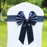 5 Pack | Navy Blue | Reversible Chair Sashes with Buckle | Double Sided Pre-tied Bow Tie Chair Bands | Satin & Faux Leather