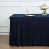 6ft Navy Blue Wavy Spandex Fitted Rectangle 1-Piece Tablecloth Table Skirt