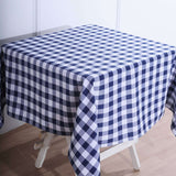 54"x54" White Navy Blue Buffalo Plaid Square Tablecloth, Checkered Gingham Polyester Tablecloth