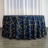 120inch Navy Blue Round Polyester Tablecloth With Gold Foil Geometric Pattern