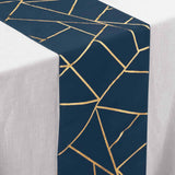 9ft Navy Blue With Gold Foil Geometric Pattern Table Runner