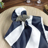 5 Pack | Navy & White Striped Satin Cloth Dinner Napkins | 20x20Inch