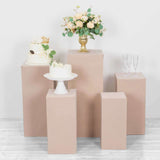 Set of 5 Nude Rectangular Stretch Fitted Pedestal Pillar Prop Covers, Spandex Display Box