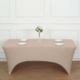 Nude Stretch Spandex Rectangle Tablecloth 8ft Wrinkle Free Fitted Table Cover