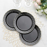 7.5inch Black With Gold Dot Rim Plastic Dessert Plates, Round Salad Disposable Tableware Plates