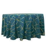 120inch Peacock Teal Polyester Tablecloth With Gold Foil Geometric Pattern