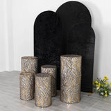 Set of 5 Black Wave Mesh Cylinder Pedestal Stand Covers with Embroidered Sequins, Premium Pillar