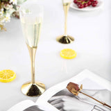 6 Pack | 5oz Clear / Gold Plastic Champagne Flutes, Disposable Glasses With Detachable Base