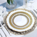 10 Pack | 10inch White Hammered Design Plastic Dinner Plates With Gold Rim