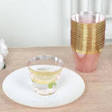 25 Pack 9oz Crystal Transparent Blush Short Disposable Tumbler Glasses with Gold Rim