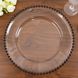 6 Pack 13inch Clear Acrylic Plastic Charger Plates With Black Beaded Rim