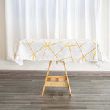 54"x54" White Polyester Square Tablecloth With Gold Foil Geometric Pattern