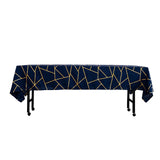 60"x102" Navy Blue Rectangle Polyester Tablecloth With Gold Foil Geometric Pattern