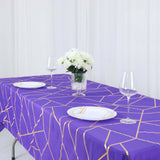 60"x102" Purple Rectangle Polyester Tablecloth With Gold Foil Geometric Pattern