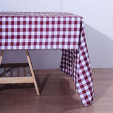 60"x126" White Burgundy Buffalo Plaid Rectangle Tablecloth, Checkered Polyester Tablecloth