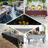 60"x102" Black Rectangle Polyester Tablecloth With Gold Foil Geometric Pattern