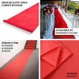 3ftx100ft Hollywood Red Carpet Runner For Party, Red Rayon Wedding Aisle Runner