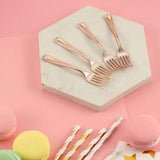 24 Pack | Rose Gold Mini 4inch Heavy Duty Plastic Dessert Forks, Appetizer Forks