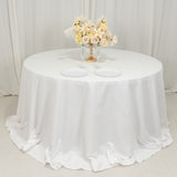 132inch White Cotton Blend Round Tablecloth Seamless for 6 Foot Table