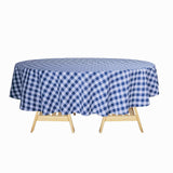 108" White Navy Blue Buffalo Plaid Round Tablecloth, Checkered Gingham Polyester Tablecloth